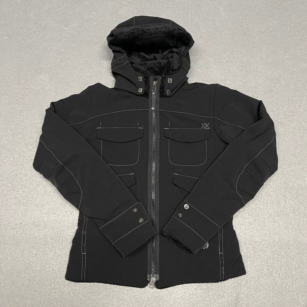 Mountain Hardwear Jacket Women Small Black‎ Bomber Hooded Moto Style Insulated